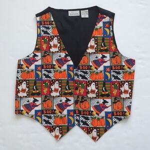 Basic Editions Halloween Vest Vintage 90's Witches Ghosts Bats Pumpkins sz Large